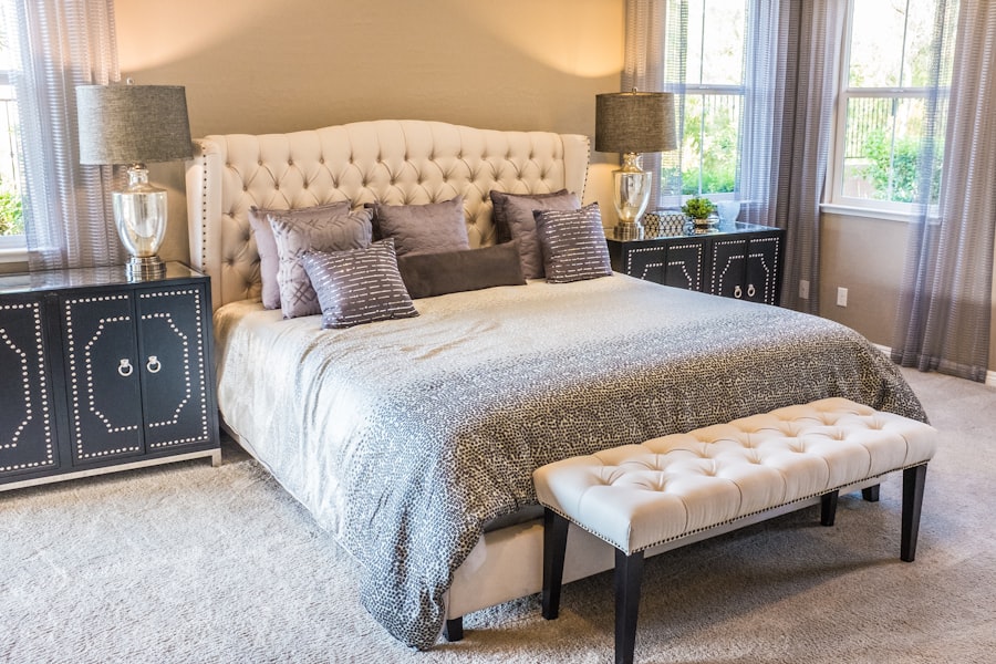 Layered linen bedding in a calm bedroom